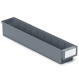 Storage Shelf Poly Bin and Label with Shield, Grey, 19.68 x 3.62 x 3.22”, Case of 30 Bins redirect to product page